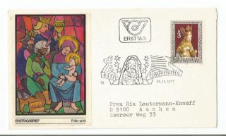 World Post Cover-Austria 1977 Christmas Folo Print Huge stickr & stamp